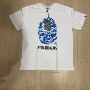 Bape White Tee with Blue Camo Logo